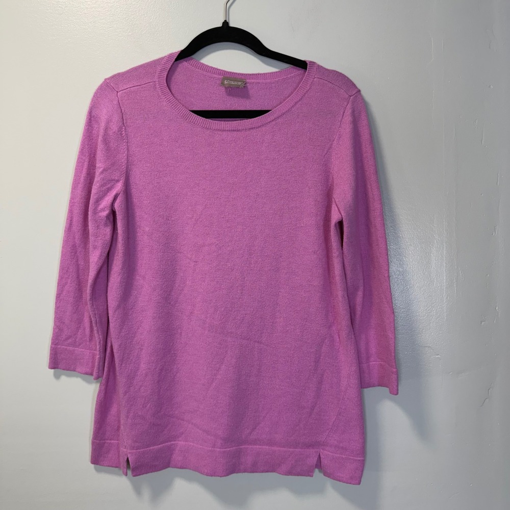 Chicos Womens Pink 3/4 Sleeve Crew Neck Knit Sweater Pullover
